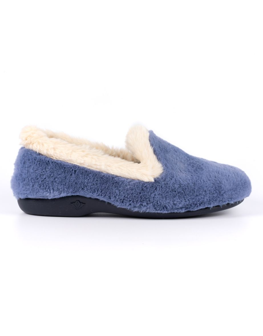 Lunar Womens/Ladies Shake Faux Fur Trim Slippers - Blue