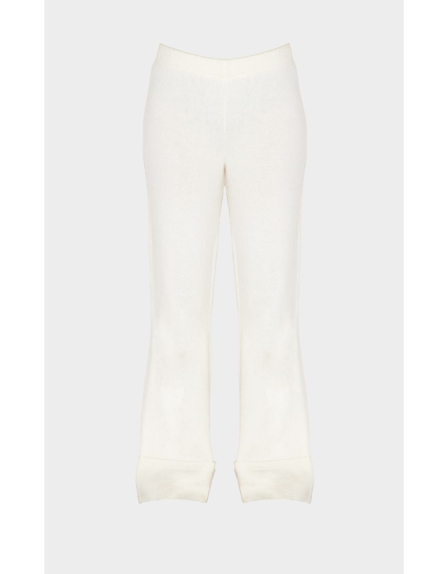 Cream Turn Up Hem Knit Trousers - 4