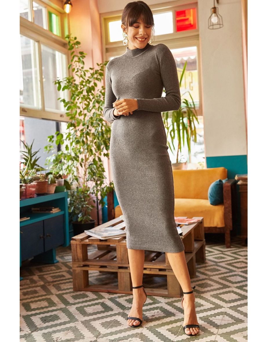 Women's Gray Lycra Shawl Long Camisole Dress