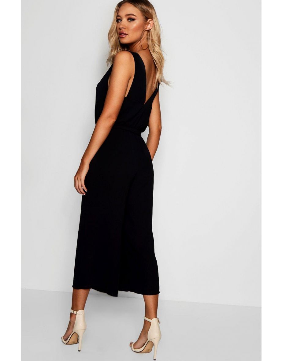 woven sleeveless culotte jumpsuit