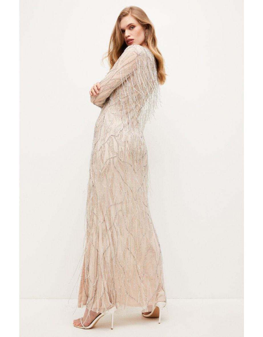 Crystal Embelished Fringed Maxi Dress - 2