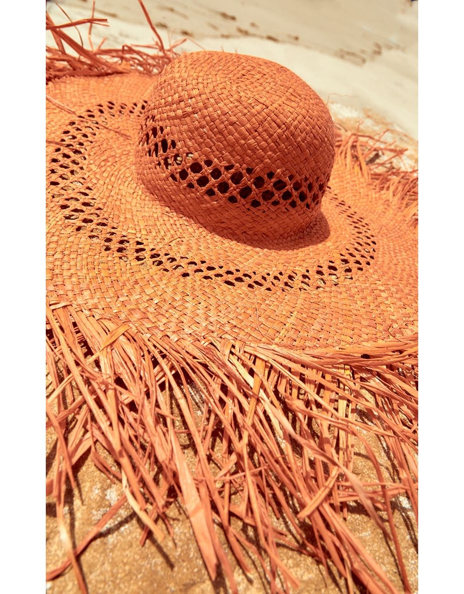 Orange Rafia Frayed Sun Hat - 2