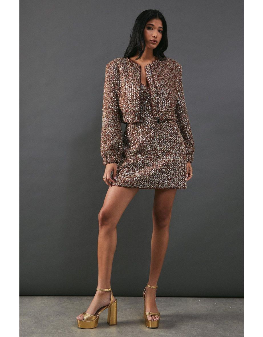 Sequin Boucle Cardigan Bomber Jacket