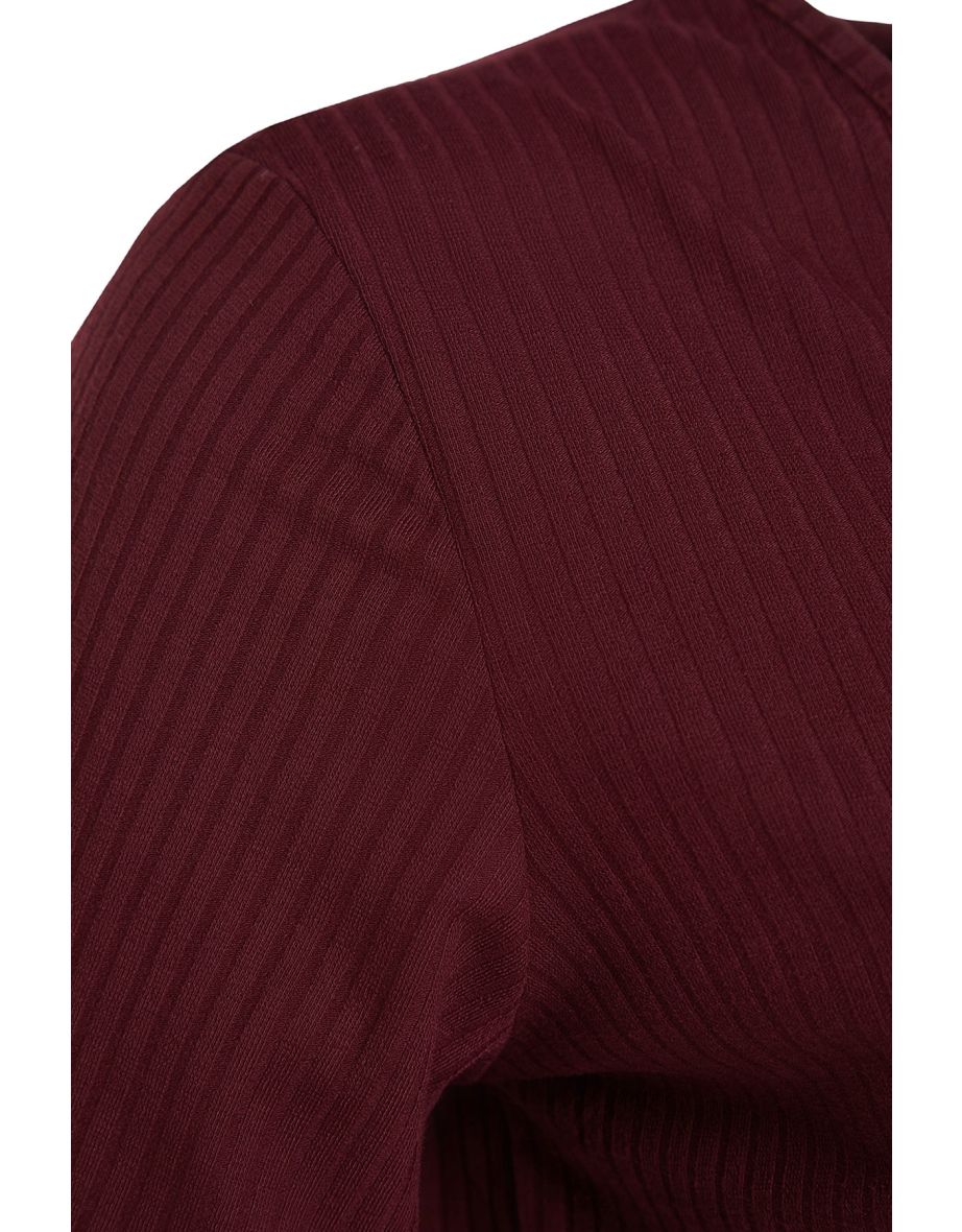 Plus Size Pajama Set - Burgundy - Plain - 7