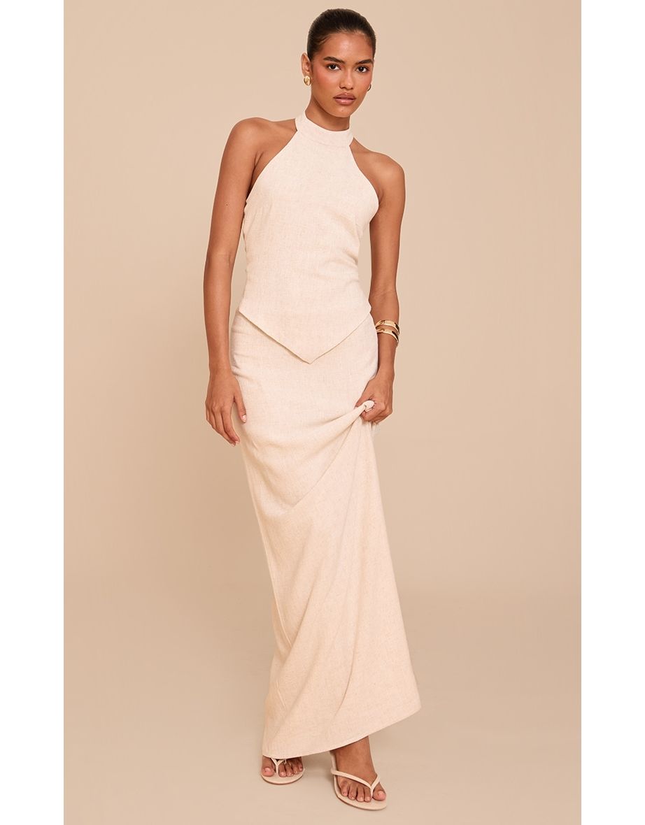 Natural Textured Floaty Mid Rise Maxi Skirt