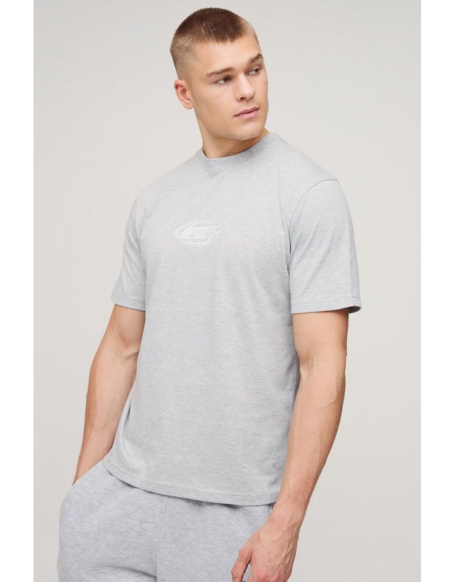 Globe Embroidered T-Shirt - grey marl