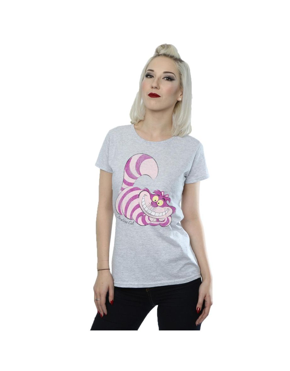 Alice In Wonderland Womens/Ladies Cheshire Cat Fitted T-Shirt - Heather Grey