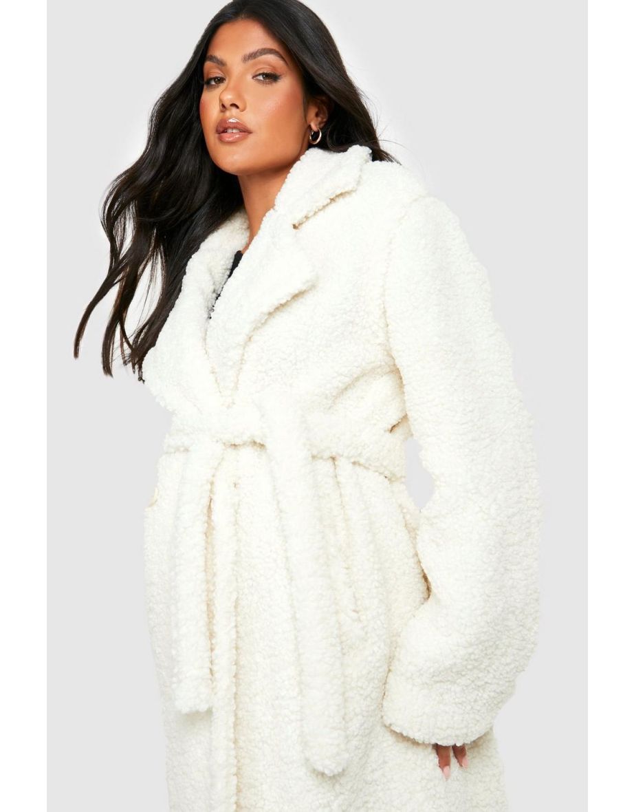 Maternity Oversized Teddy Faux Fur Coat - cream - 3