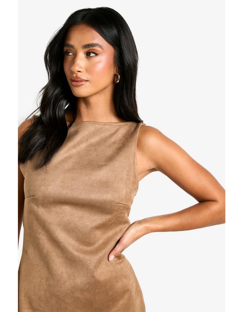 Petite Faux Suede Mini Dress - beige - 3