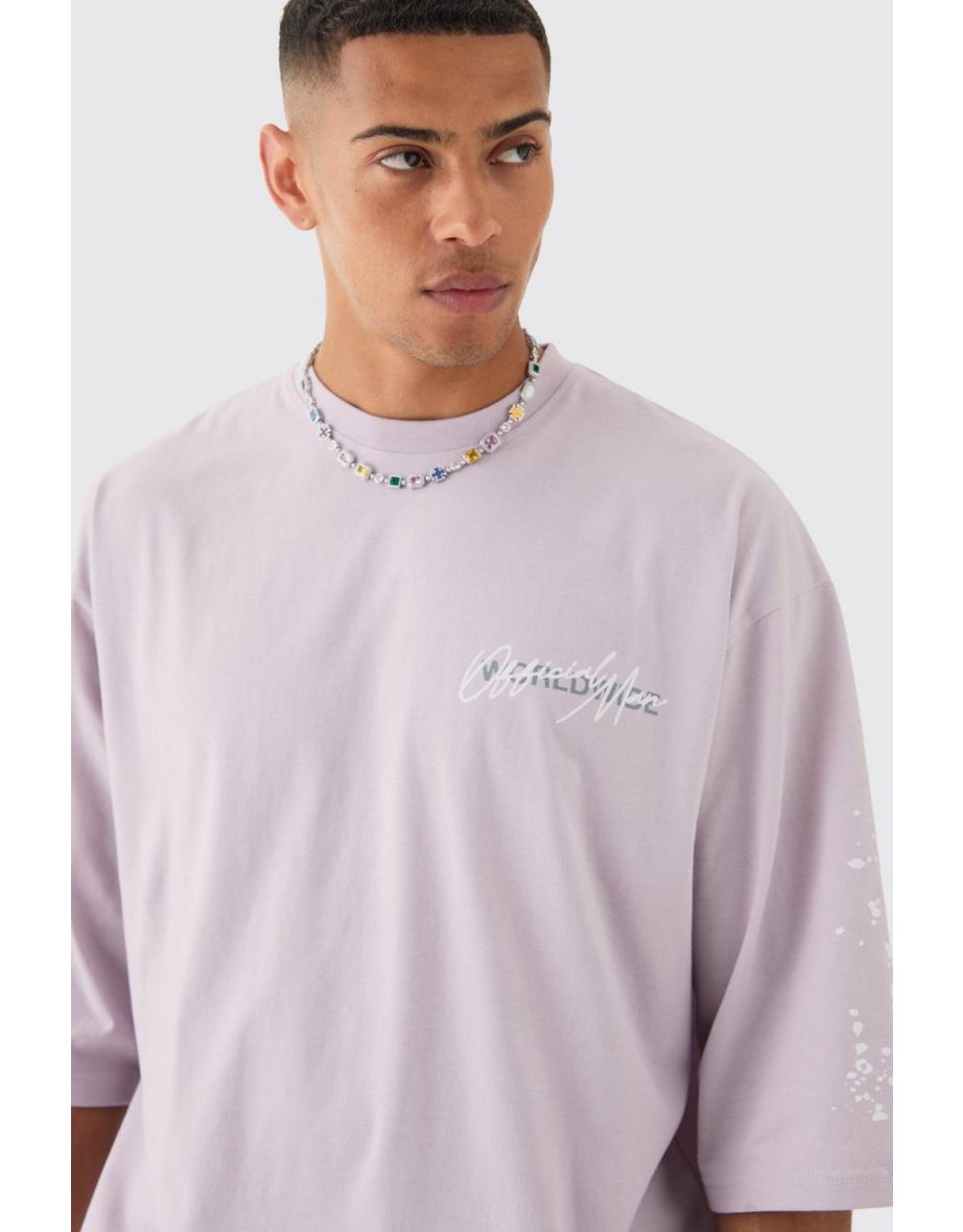Oversized Half Sleeve Graffiti Paint Splatter T-shirt - lilac - 2