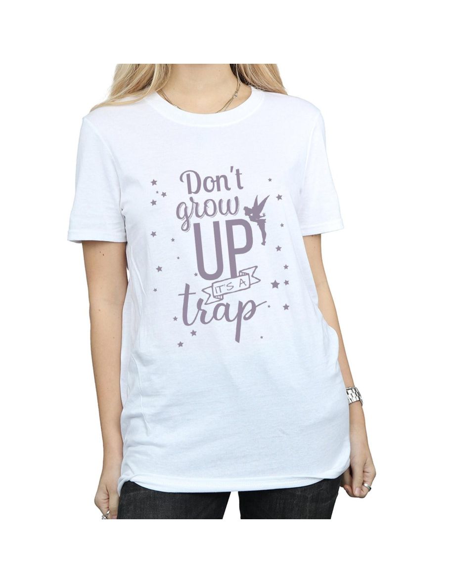 Disney Womens/Ladies Tinker Bell Don´t Grow Up Cotton Boyfriend T-Shirt - White - 3