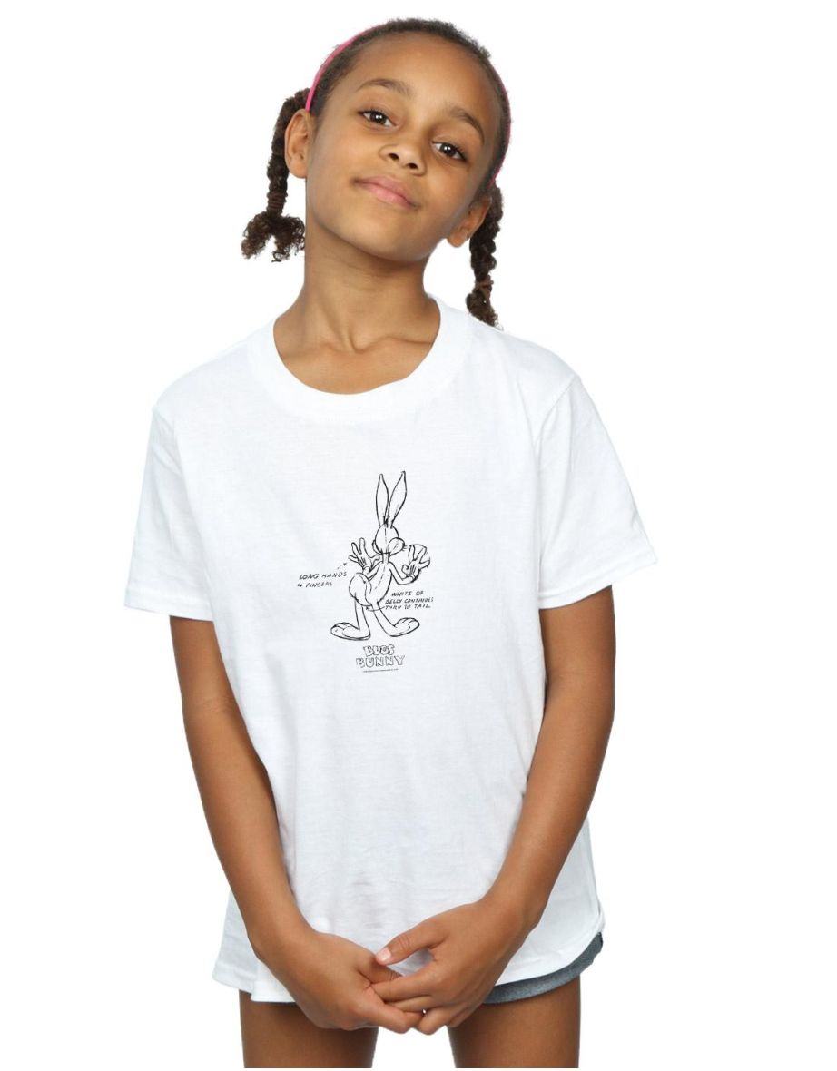 Looney Tunes Girls Bugs Bunny White Belly Cotton T-Shirt - White
