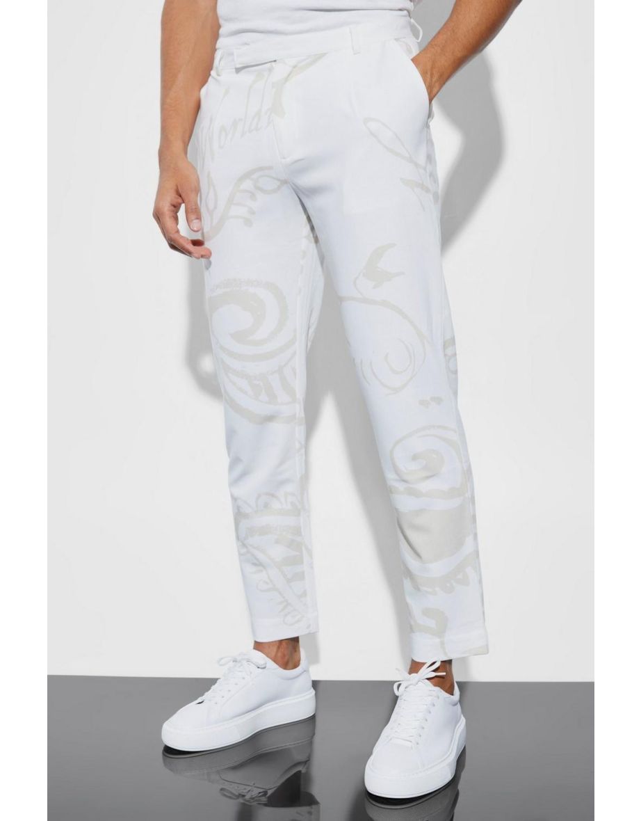 Slim Crop Paisley Suit Trousers - purple