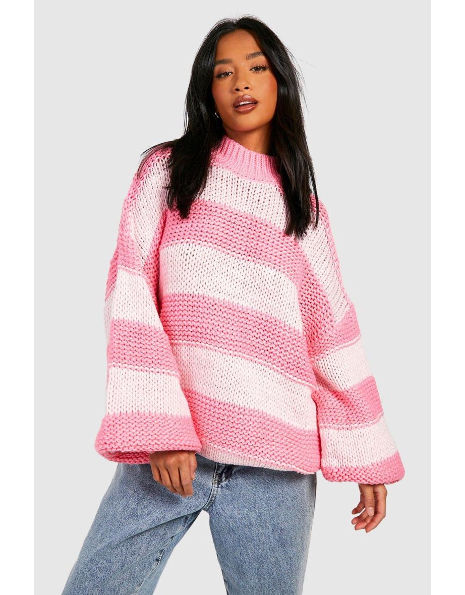 Shop Petite Oversize Chunky Knit Stripe Jumper pink Online in Oman VogaCloset