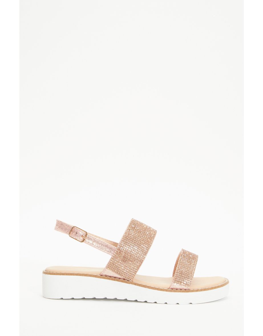 Quiz rose gold diamante sandals online