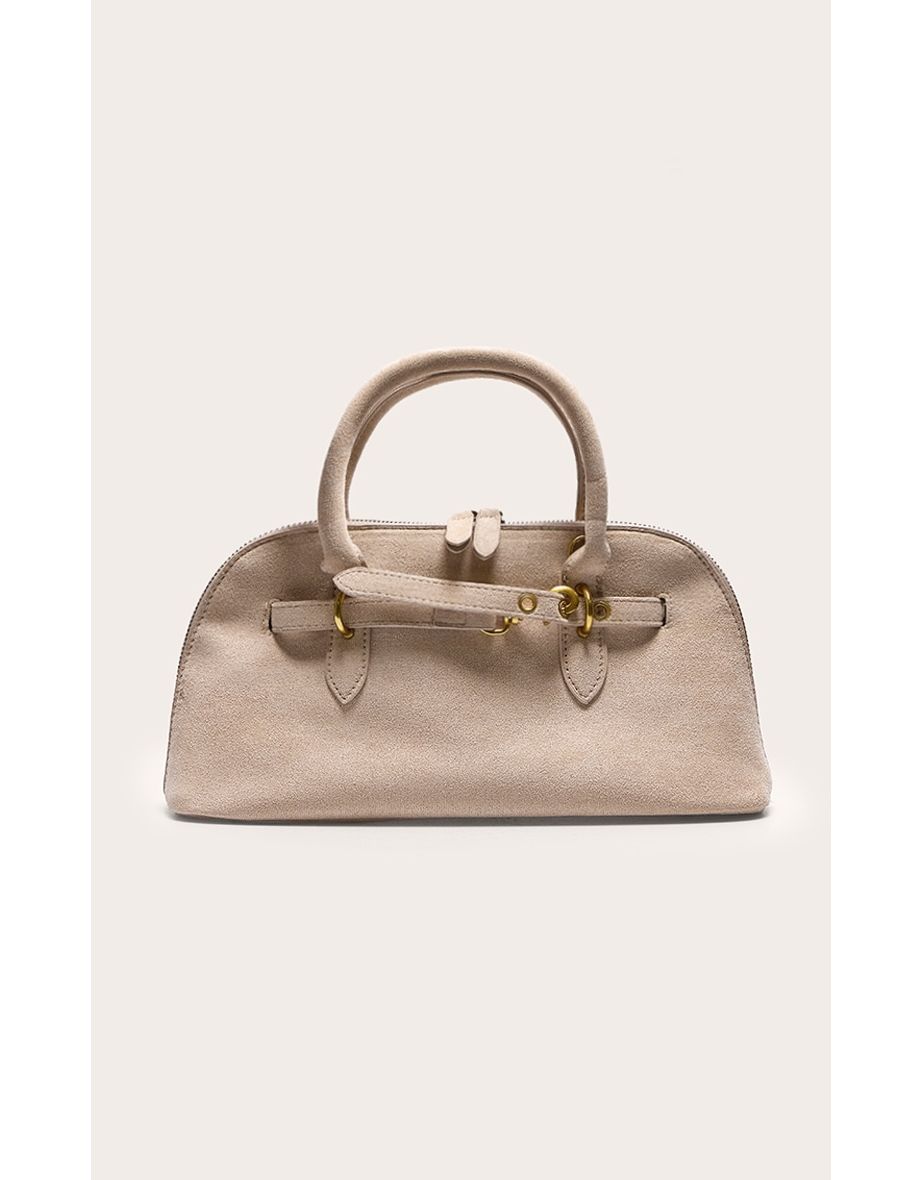 Sand Faux Suede Mini Bowling Handbag