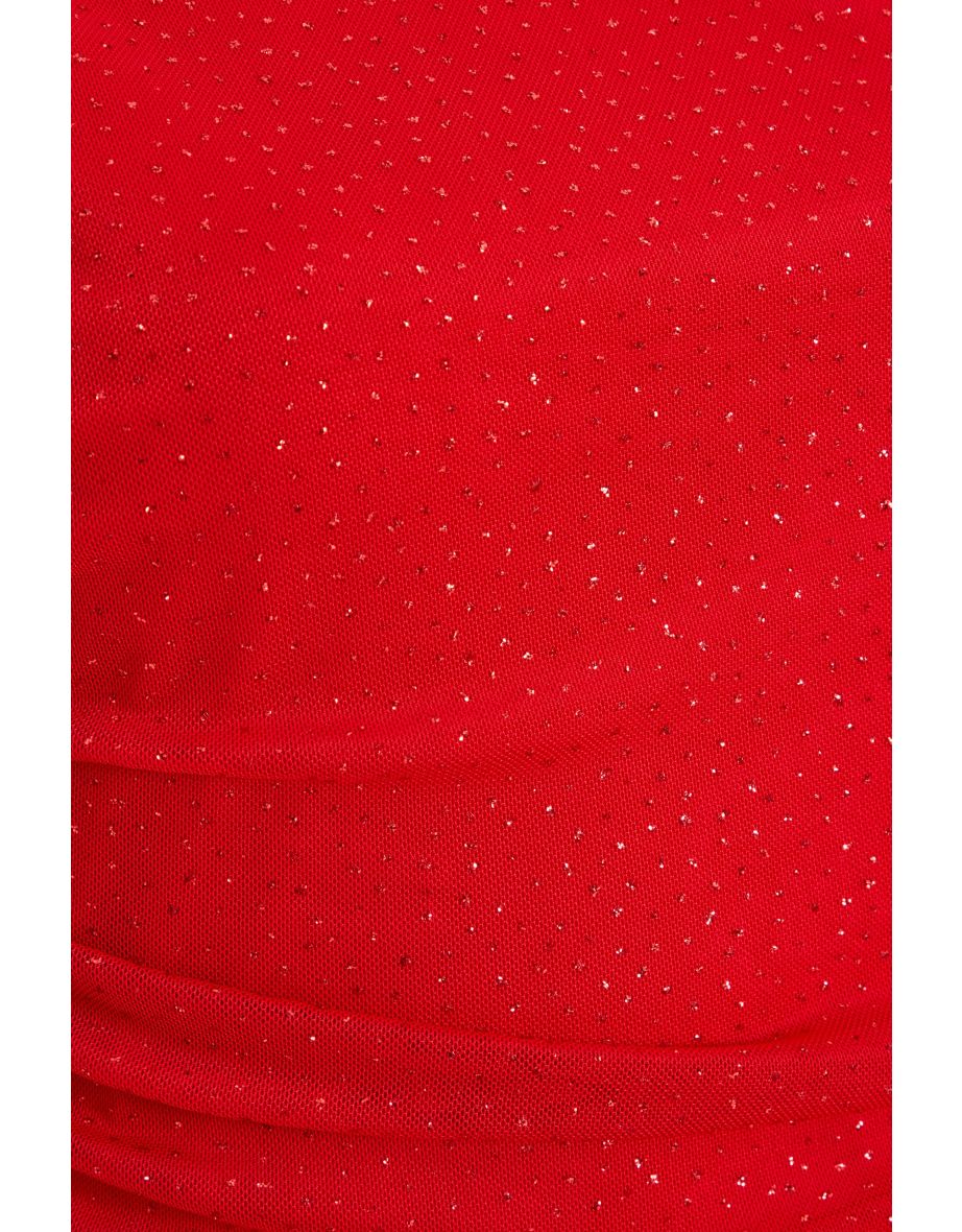Red Glitter Mesh Crop Top - 5