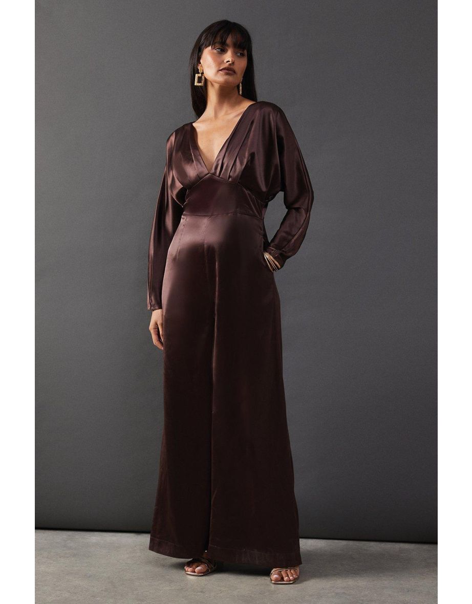 Satin Batwing Wide Leg Jumpsuit
