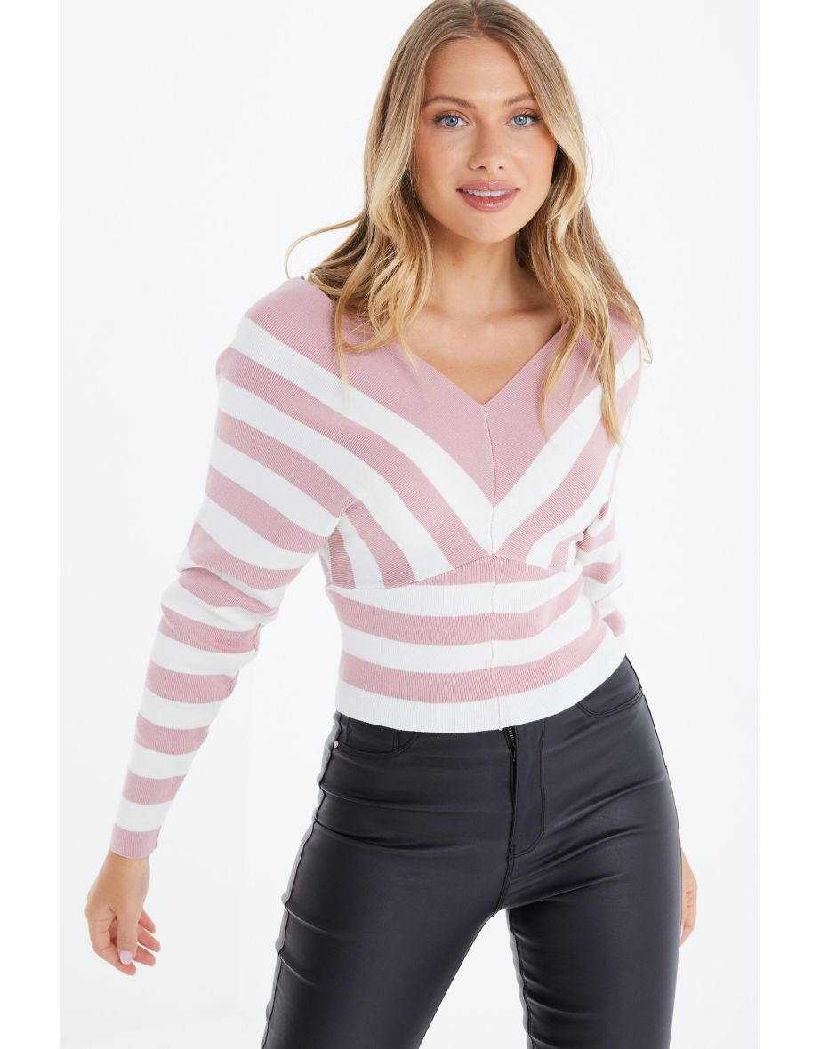 Pink Stripe Knitted Batwing Jumper