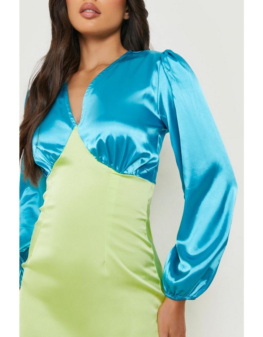 Tall Contrast Satin Dress - green - 3