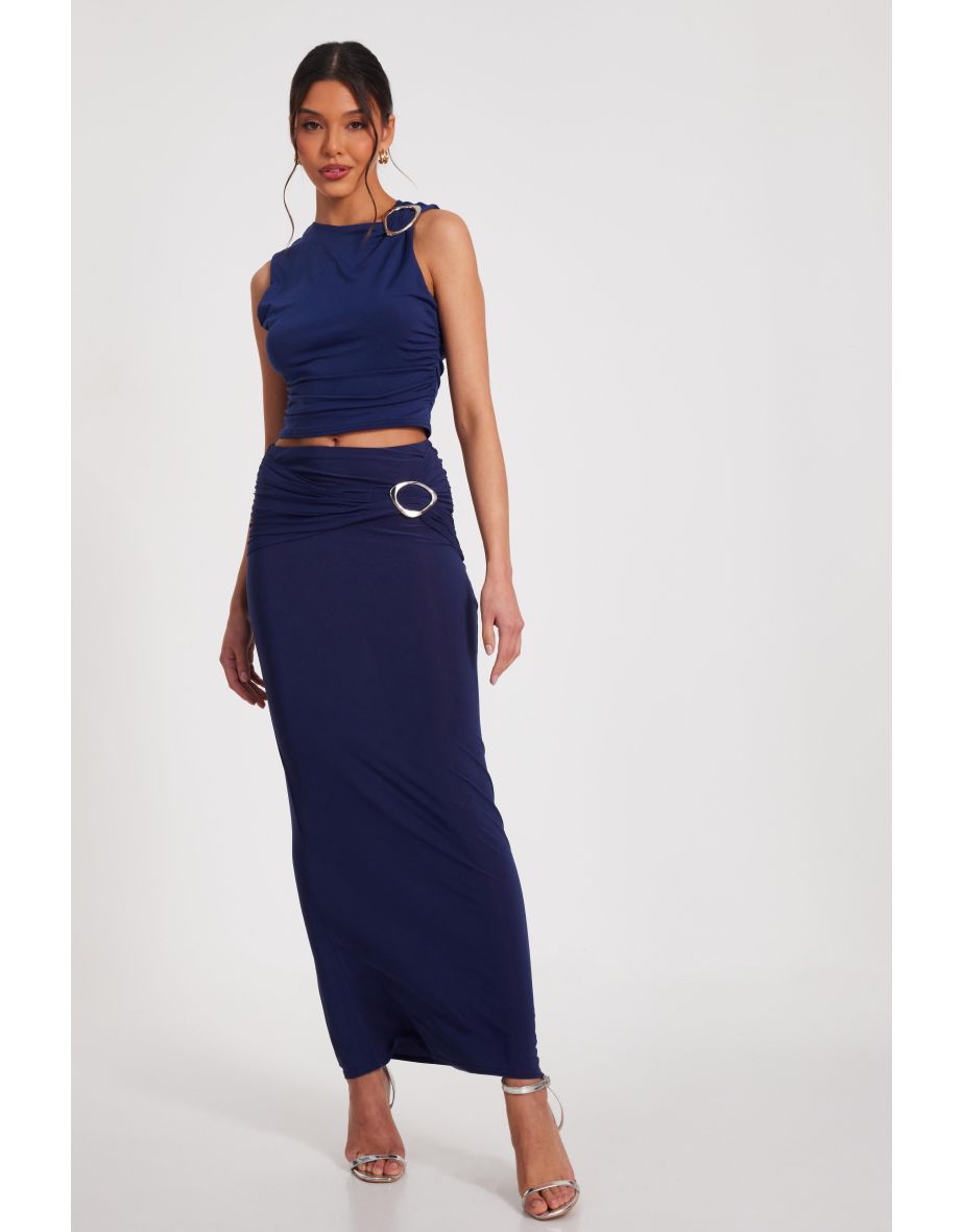 Indigo Buckle Detail Maxi Skirt