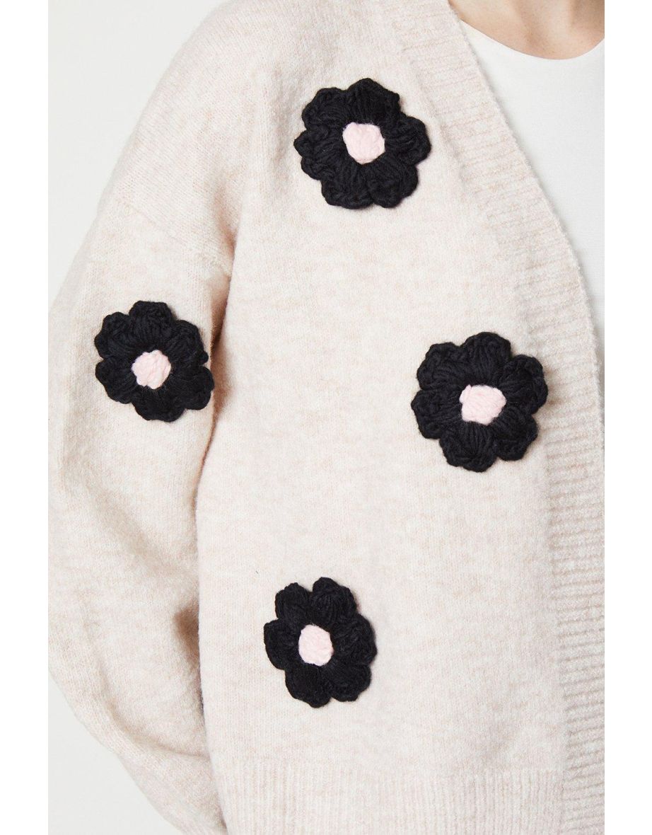 Hand Crochet Corsage Detail Rib Cardigan - 3