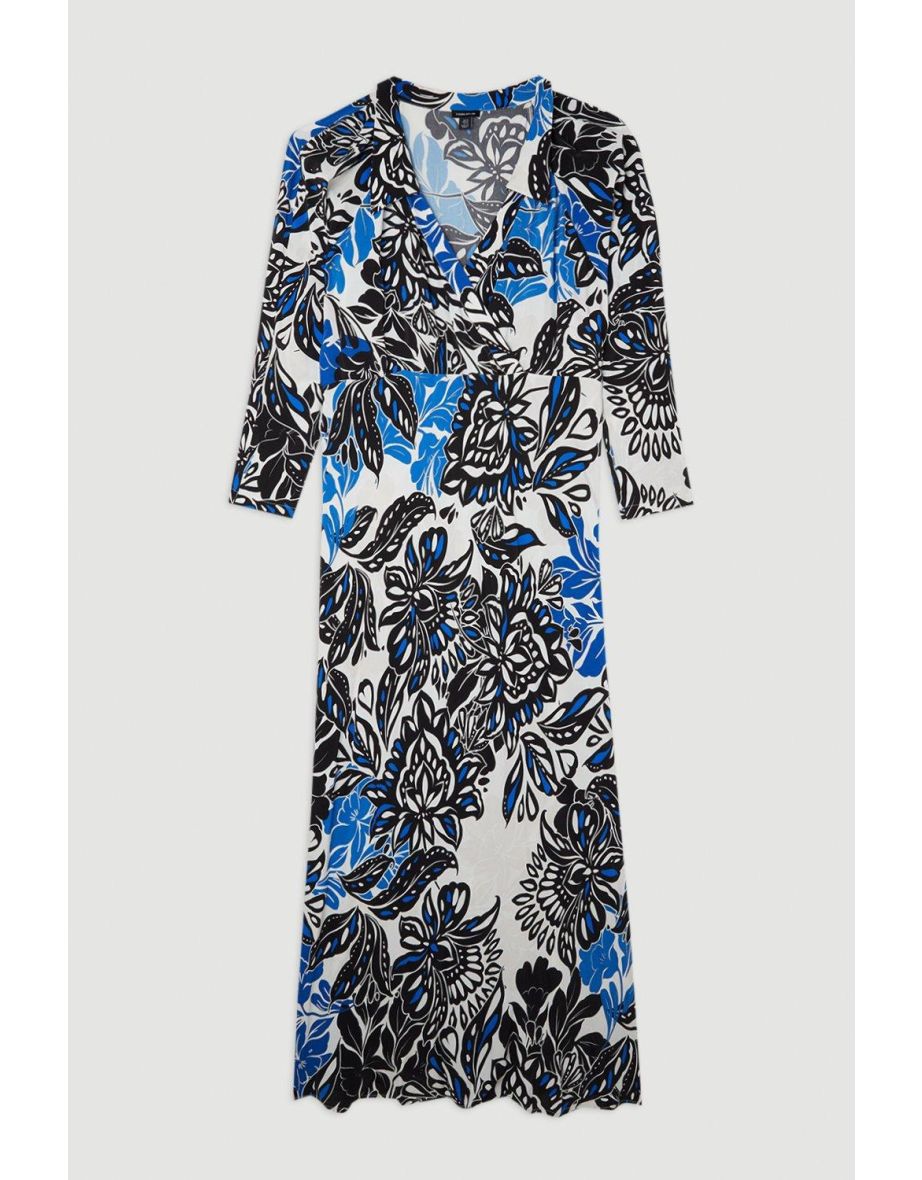 Plus Size Floral Morocain Woven Collared Maxi Dress - 3