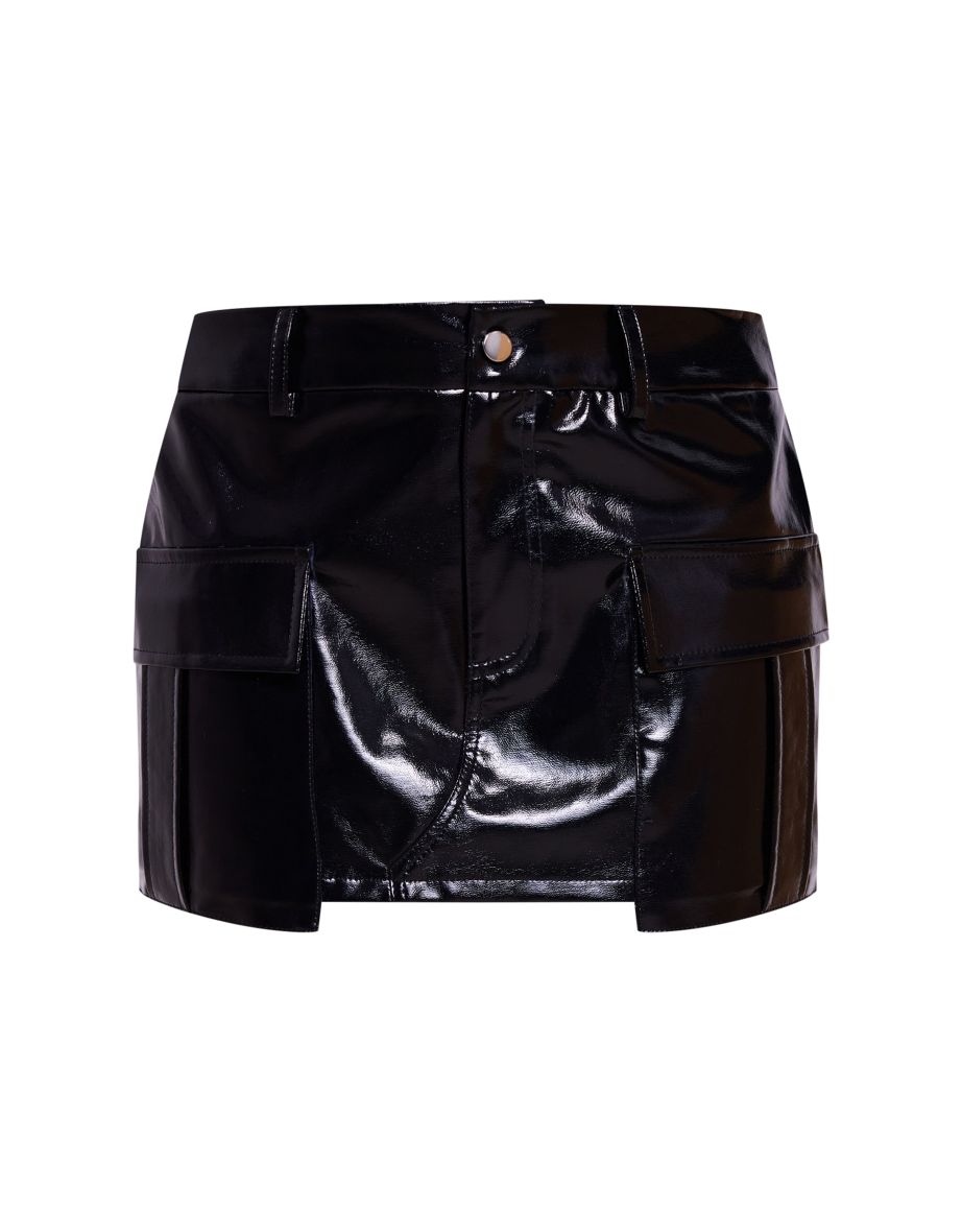 Black Wet Look Pocket Micro Mini Skirt - 5