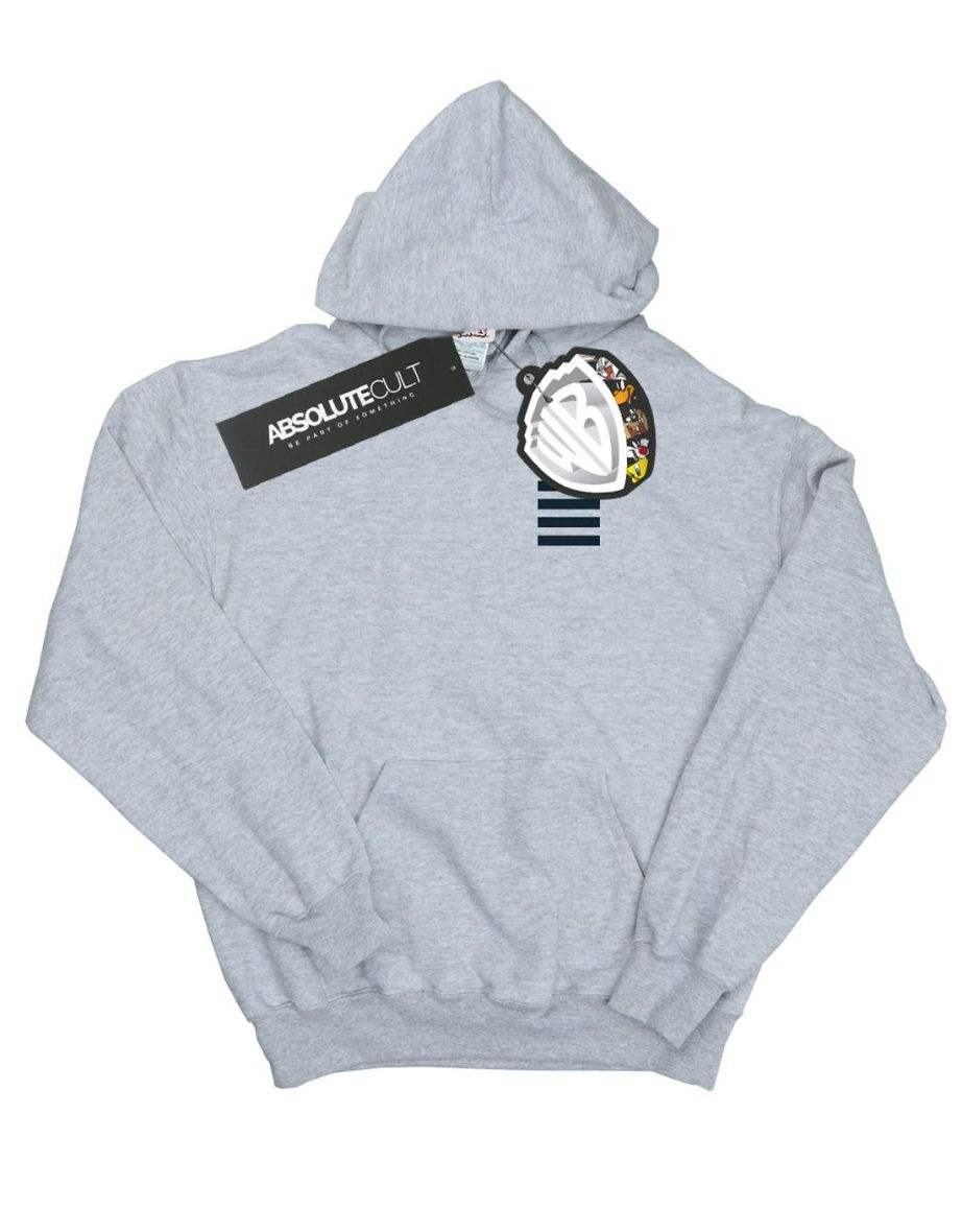 Looney Tunes Girls Tweety Pie Striped Faux Pocket Hoodie - Sports Grey