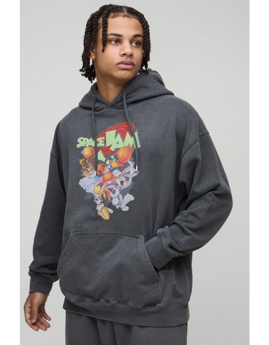 Oversized Space Jam License Print Hoodie - grey marl