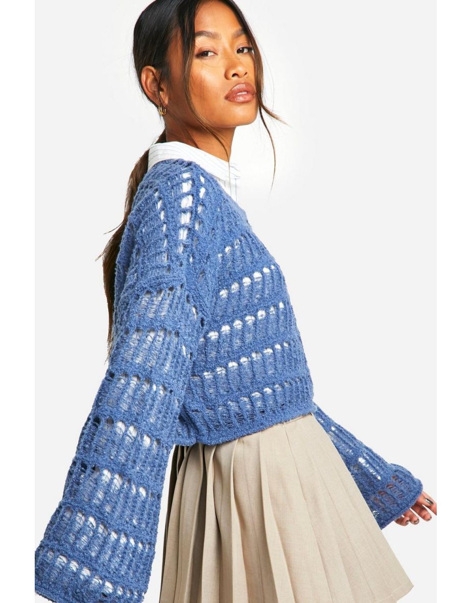 Ladder Crochet Crop Jumper - blue - 3