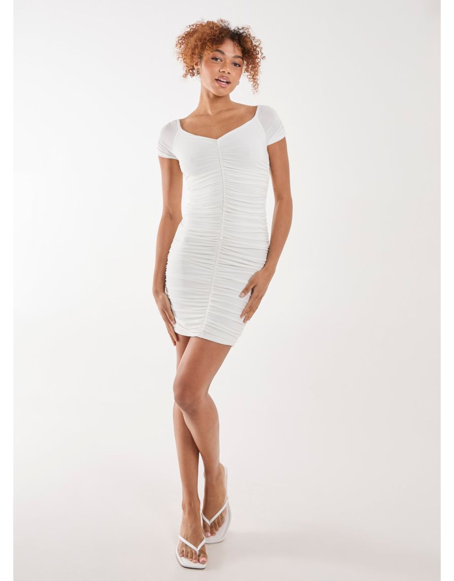 Ruched Bardot Mini Dress