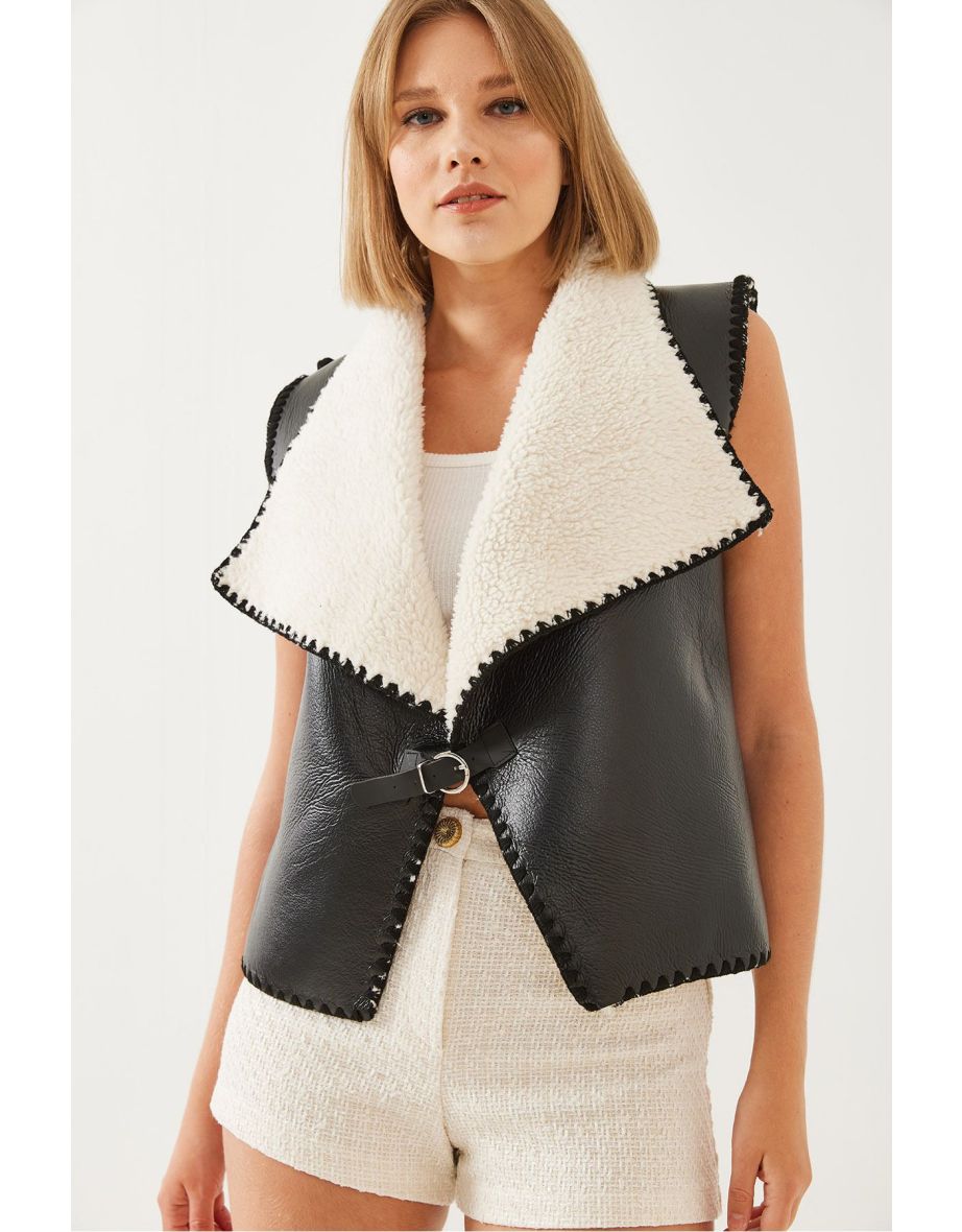 Women's Handcrafted Detailed Sheepskin Vest - 4