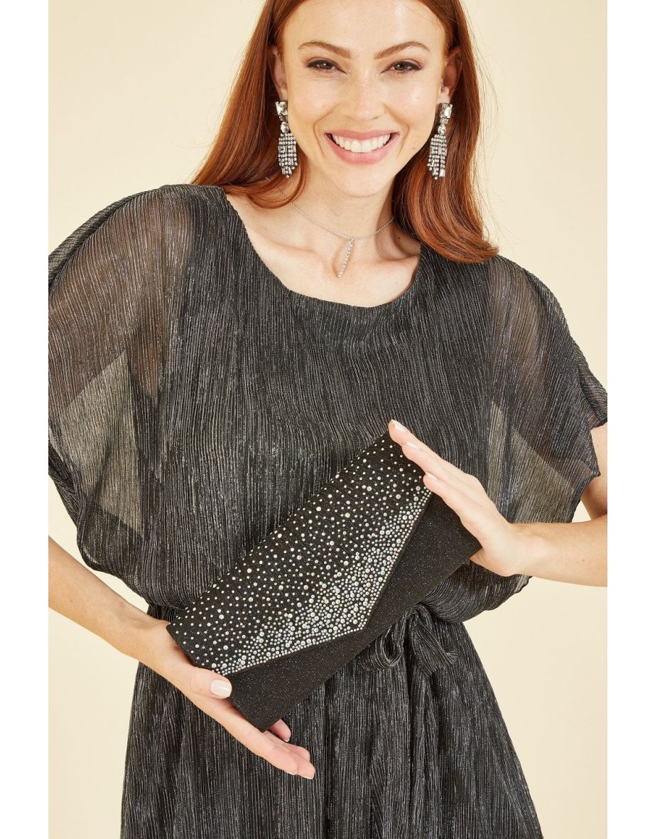 Yumi Black All Over Sparkle Envelope Clutch Bag