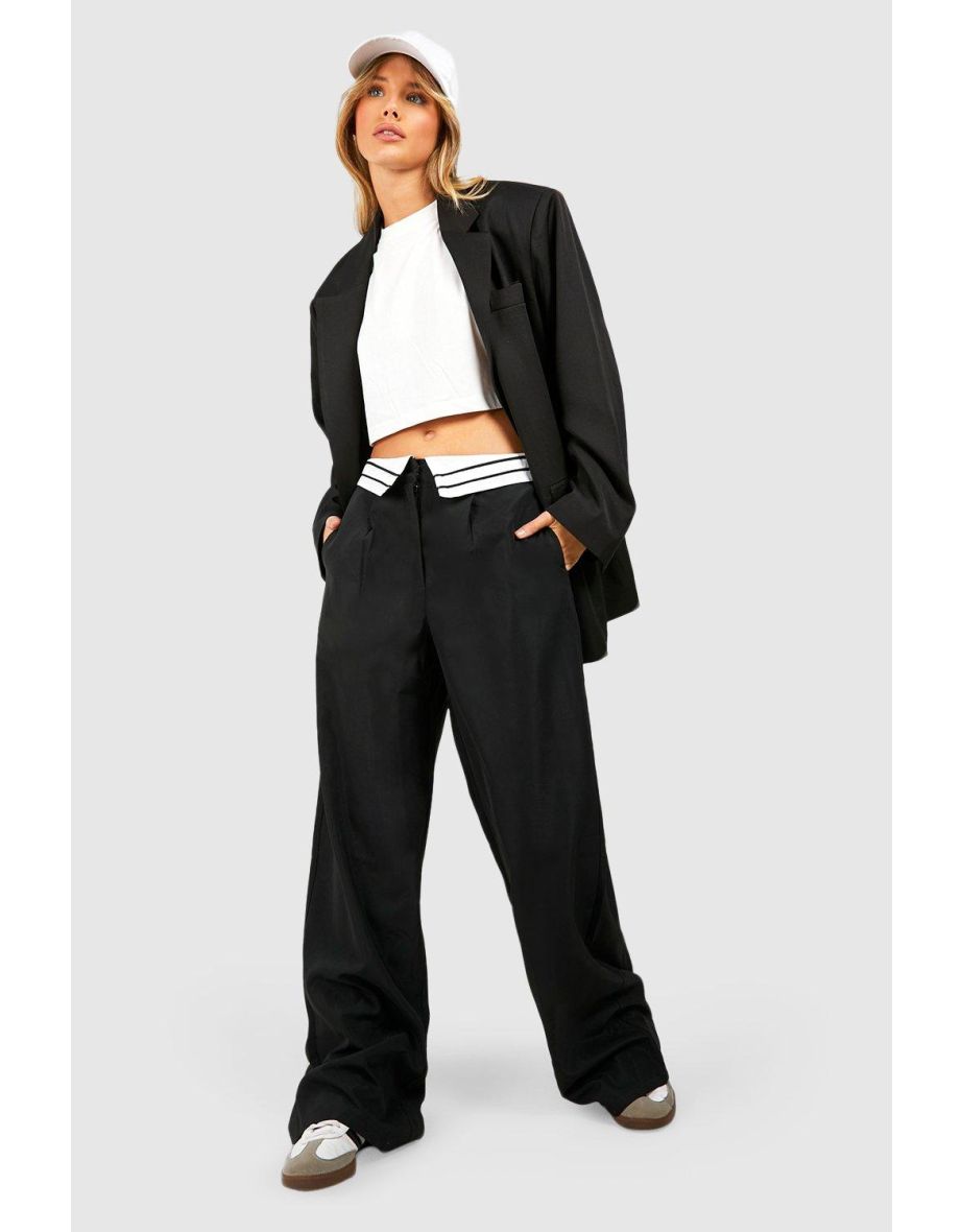 Folded Stripe Waistband Trousers - black