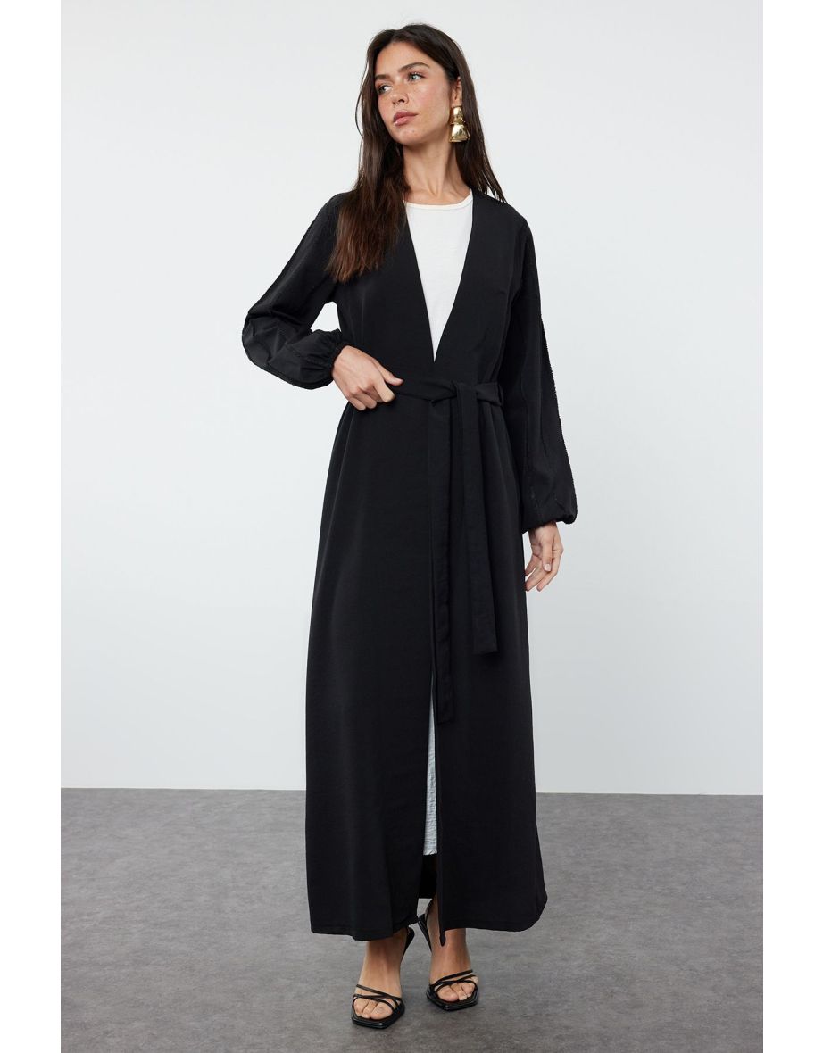 Black Glitter Detailed Woven Cap & Abaya