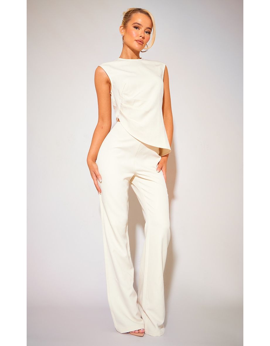 Cream Tailored Low Rise Skinny Flared Trousers