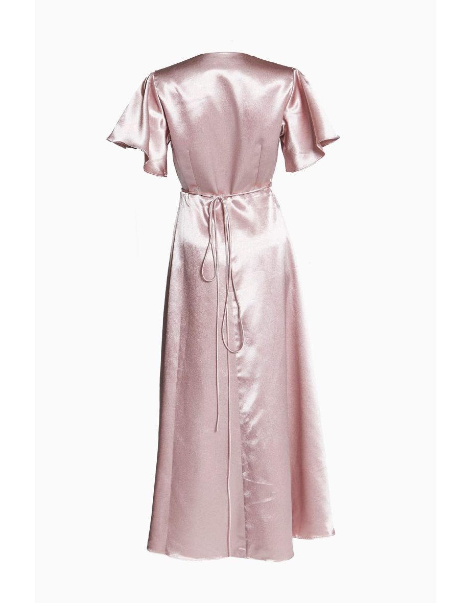 Serena Dusty-Pink Bridesmaid Wrap Midi-Dress - 6