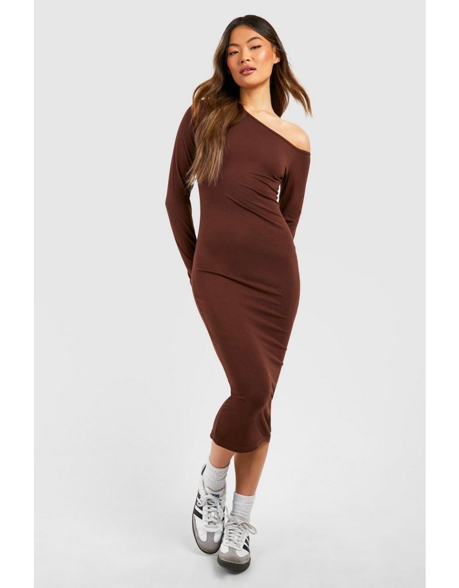 Assymetric Long Sleeve Midaxi Dress - chocolate
