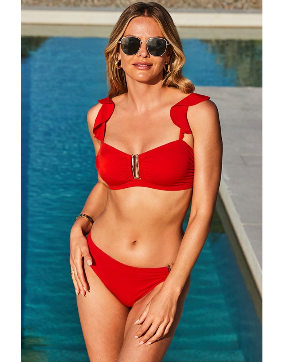Red Frill Detail Bikini Top