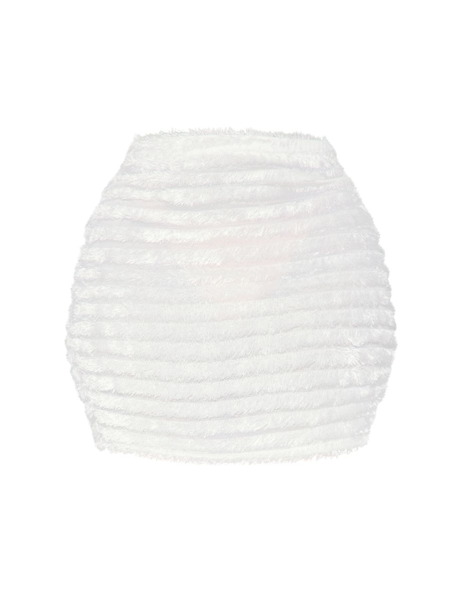 Plus White Fluffy Strappy Mini Skirt - 5
