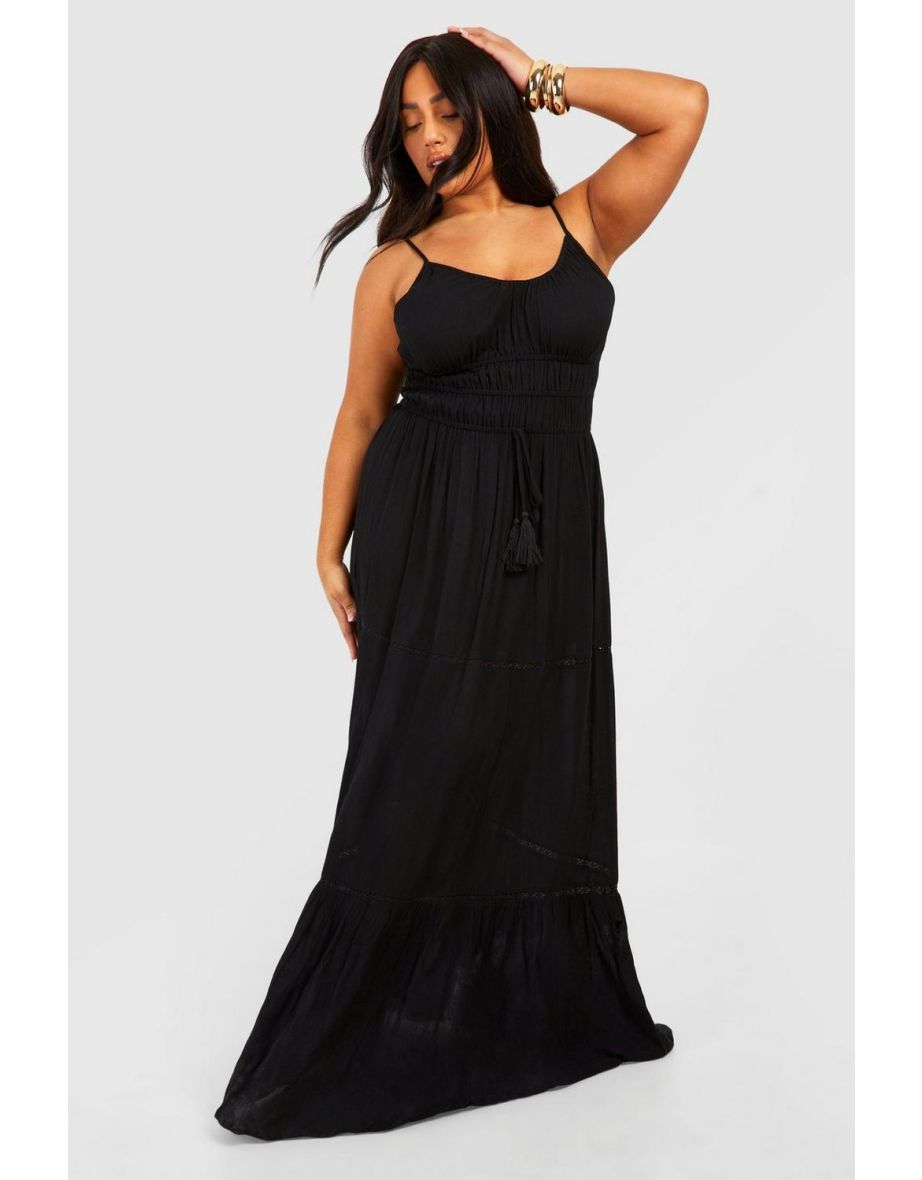 Shop Plus Crinkle Tassel Detail Beach Maxi Dress black Online in Bahrain VogaCloset