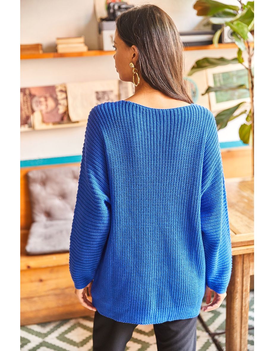 V-Neck Thessaloniki Knit Oversized Knitwear Sweater - 5
