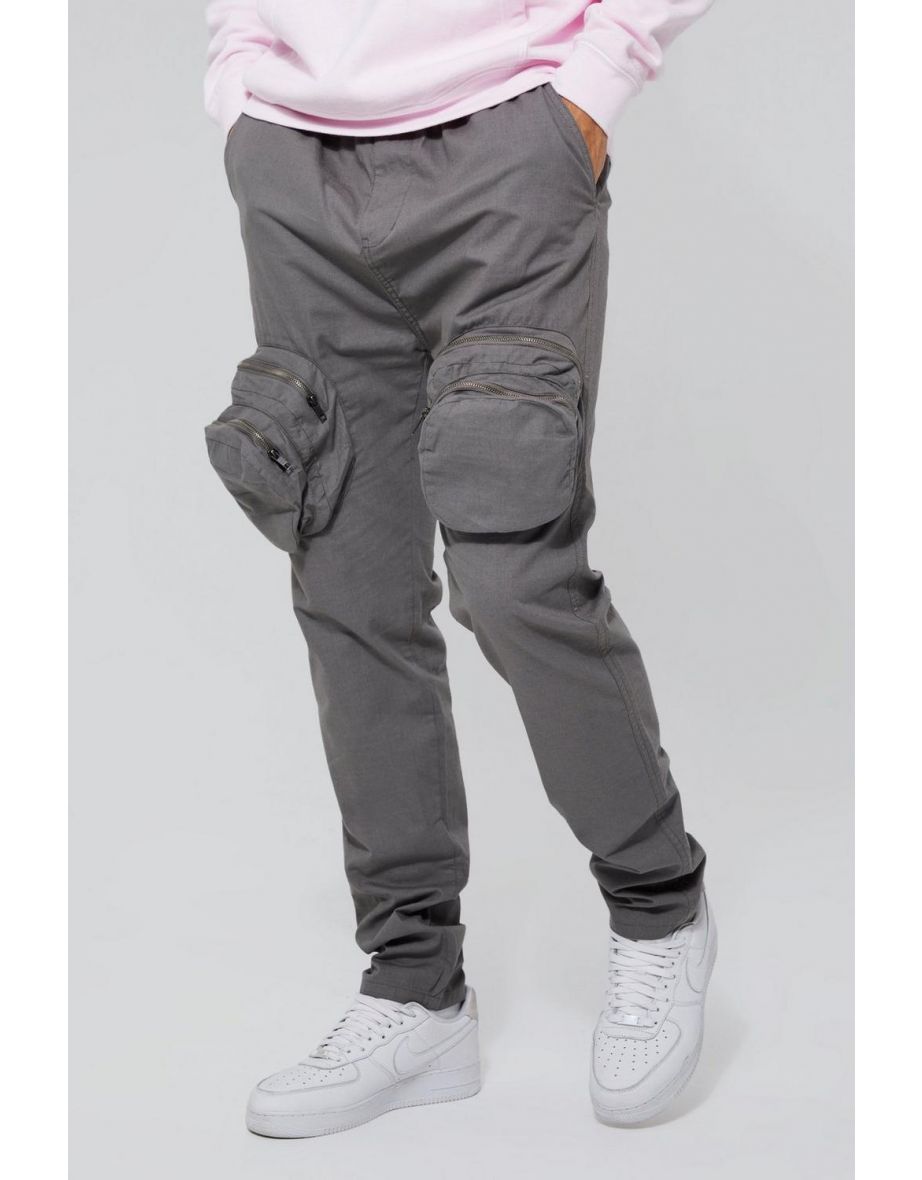 Tall Slim Fit Smart 3d Zip Cargo Trouser - grey