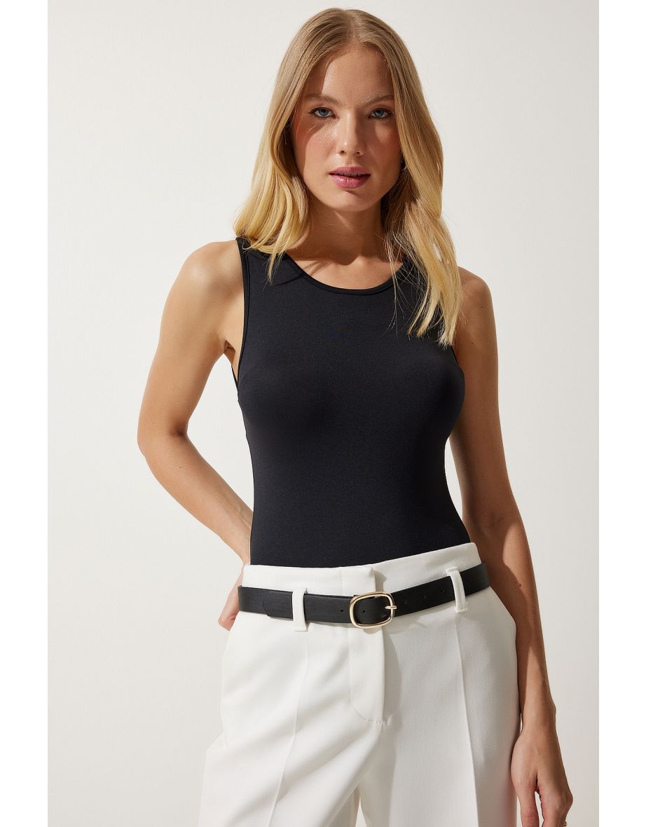 Women's Black Sleeveless Snap-On Knitted Top