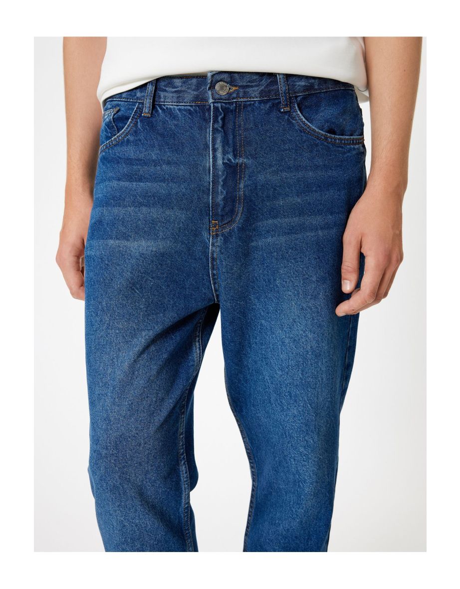 Buttoned Regular Waist Cotton Loose Fit Jeans - Steve Jean - 4