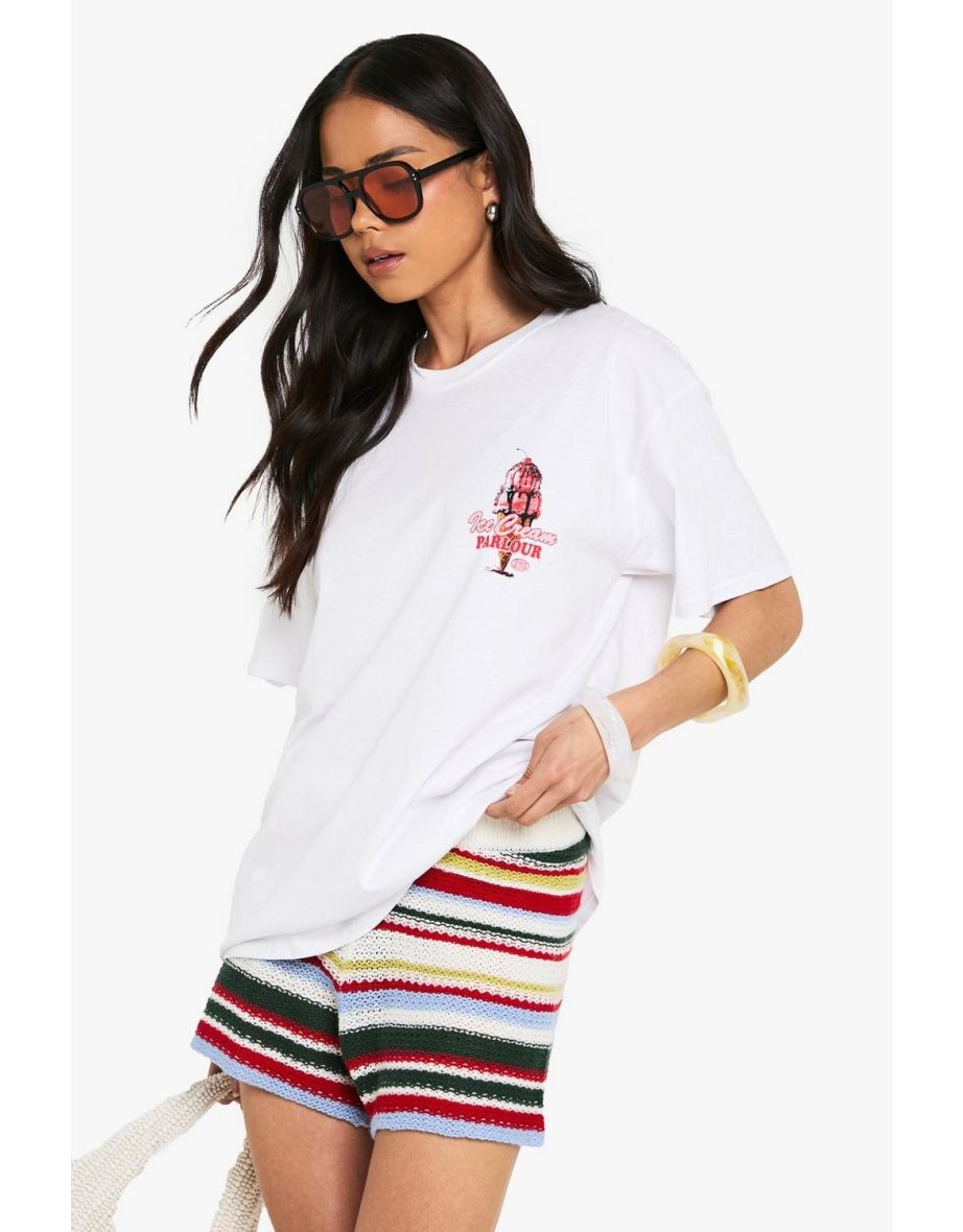 Pink Ice Cream Parlour Graphic T-Shirt - white