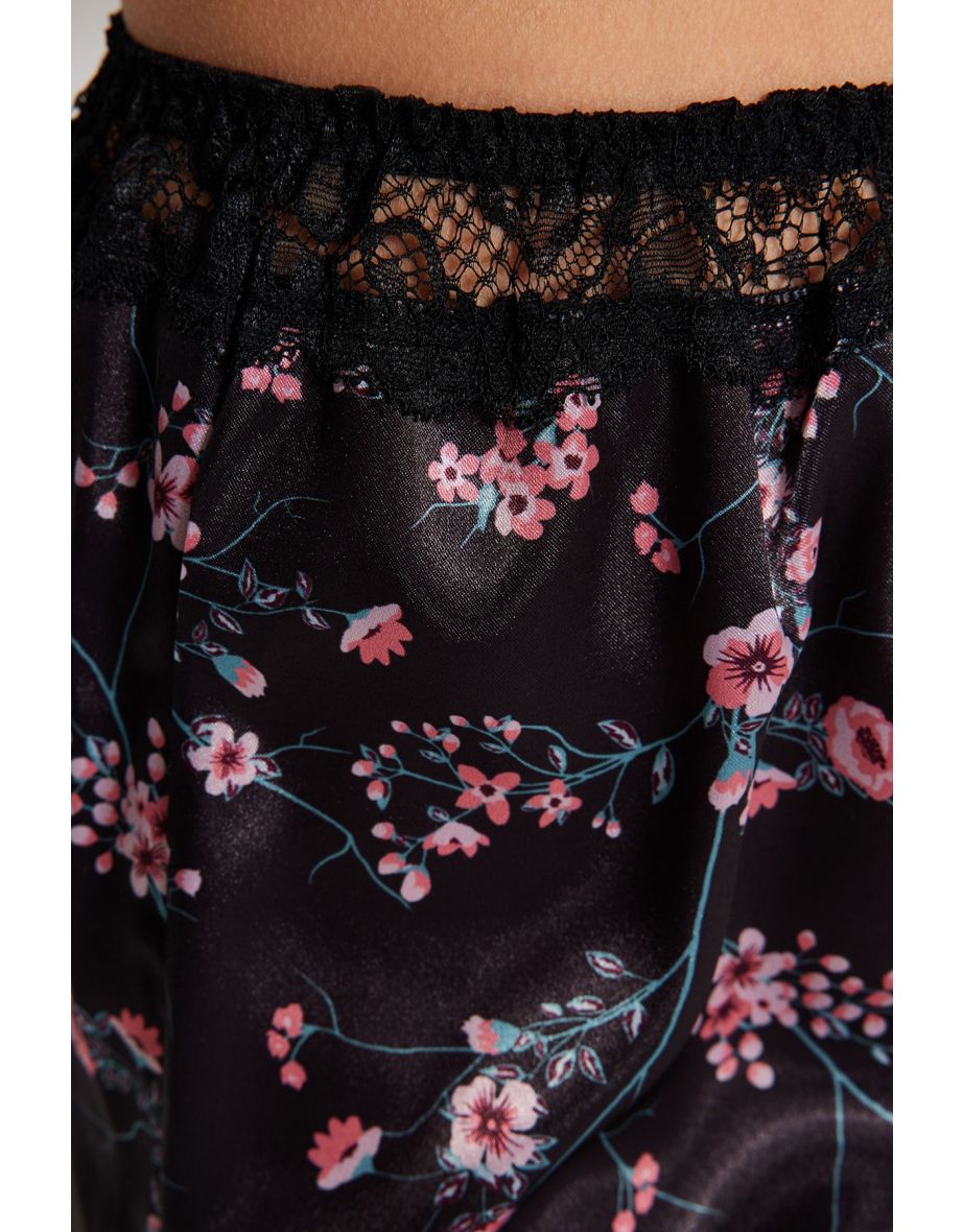 Pajama Set - Black - Floral - 7