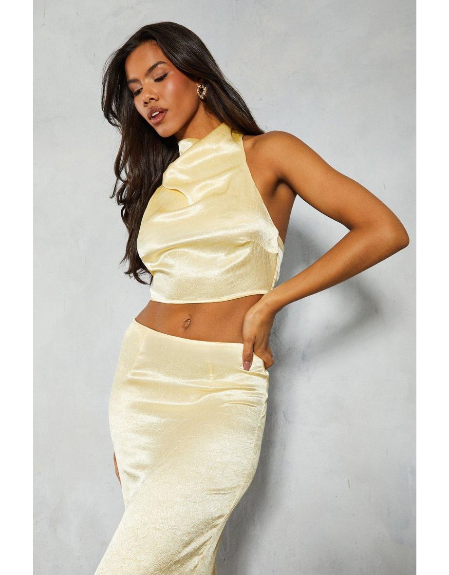 Textured Satin Grown On Neck Top & Maxi Skirt Co-ord - 3