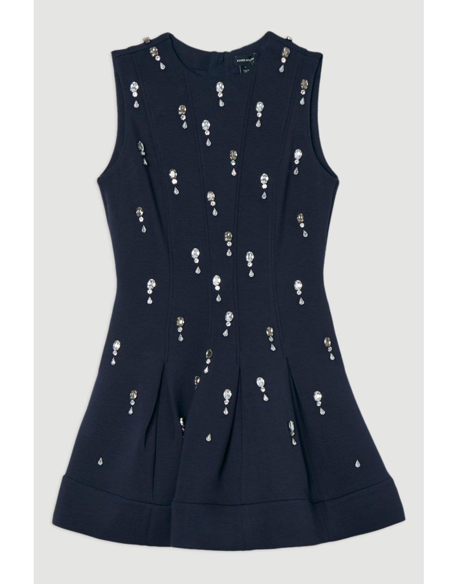 Crystal Embellished Premium Scuba Jersey Mini Dress - 3